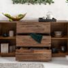 meuble buffet en bois fonce 3 tiroirs et 2 portes