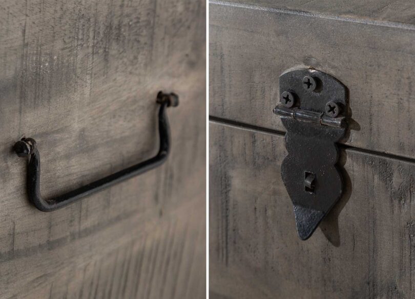 zoom sur les details retro et industriel en metal noir