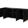 meuble buffet moderne noir 200 cm avec 4 portes et pieds dores