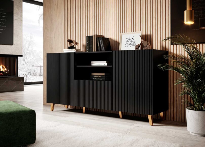 meuble buffet moderne 150 cm avec 2 portes 1 tiroir et 2 niches ouvertes