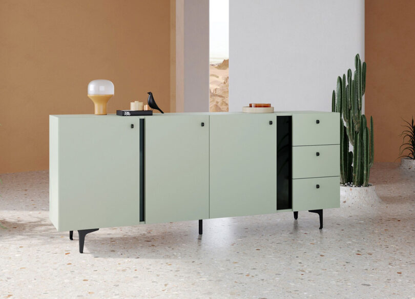 meuble buffet moderne pas cher 200 cm vert sauge