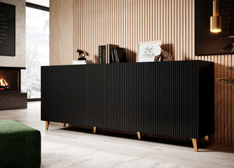buffet salle a manger moderne pas cher noir et dores 200 cm