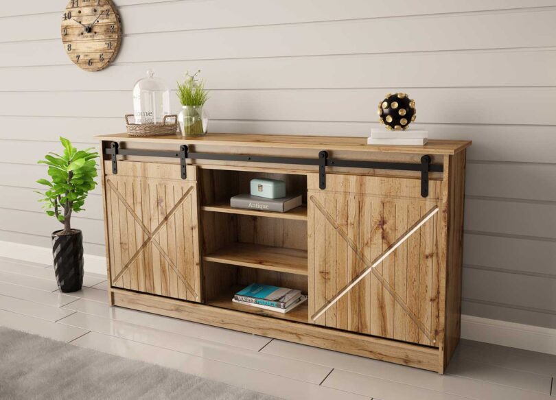 meuble buffet industriel pas cher 160 cm imitation chene wotan
