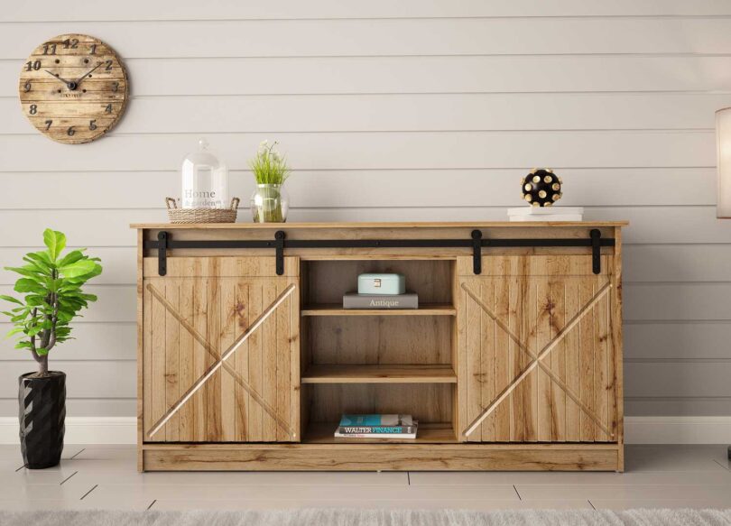 meuble buffet moderne pas cher 160 cm imitation chene wotan