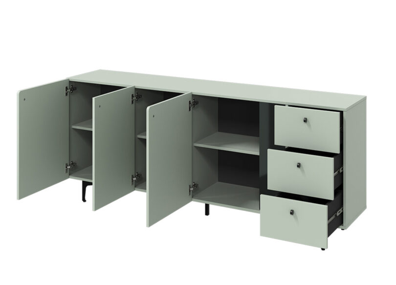 mobilier buffet 3 portes 3 tiroirs vert sauge pas cher 200 cm