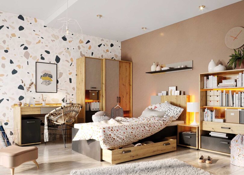 chambre ado pour fille ou garcon aspect chene et gris graphite