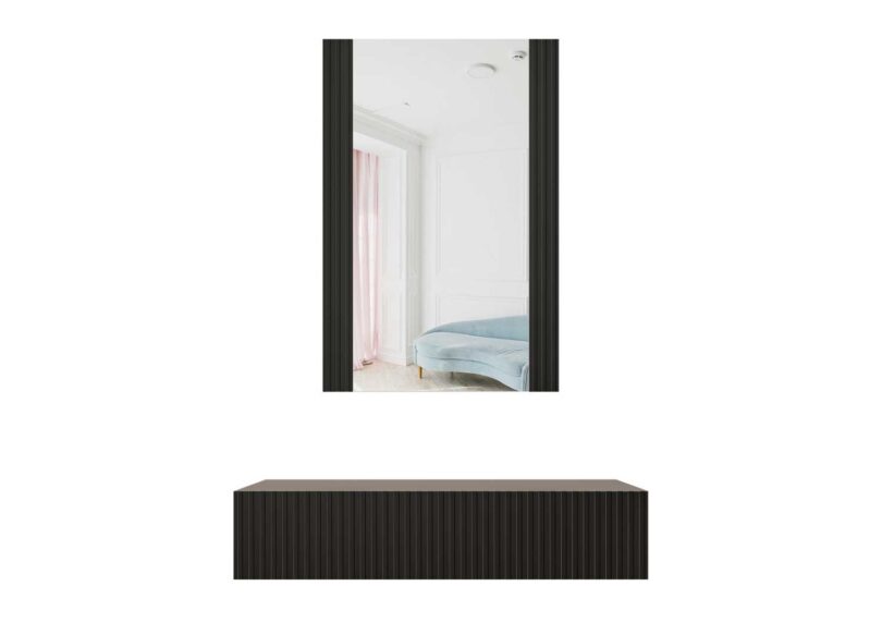 meuble coiffeuse murale pas cher en noir avec un grand miroir