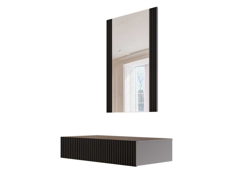 coiffeuse murale noire moderne avec 1 tiroir et 1 grand miroir