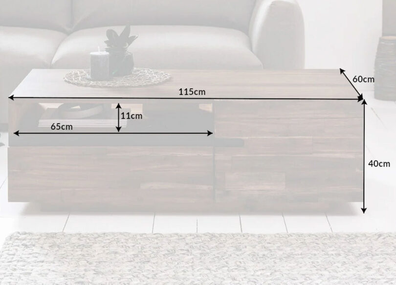 details des dimensions de la table basse