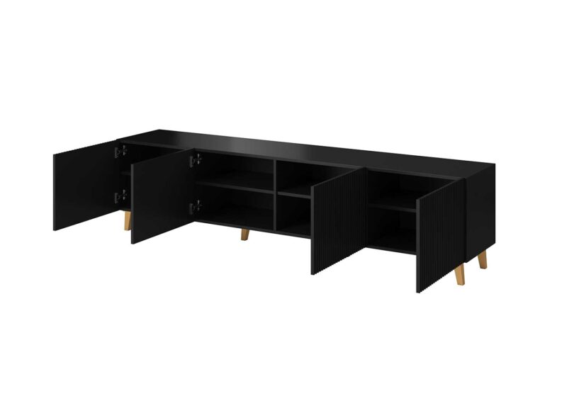long meuble tv 200 cm noir et pieds dores