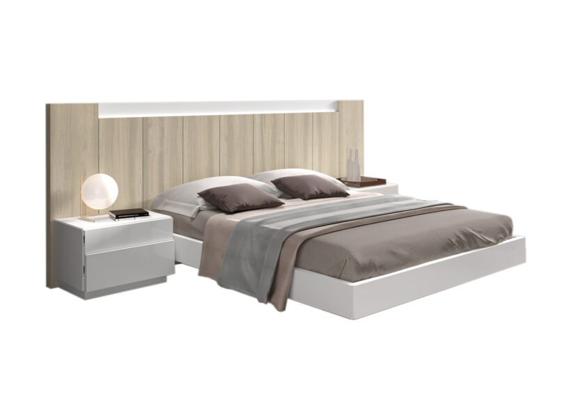 lit contemporain pour adulte de qualite blanc et bois