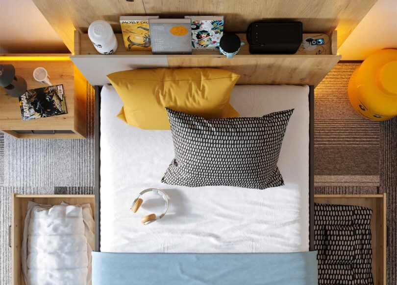 lit pour ado avec 2 tiroirs de rangement sous le lit