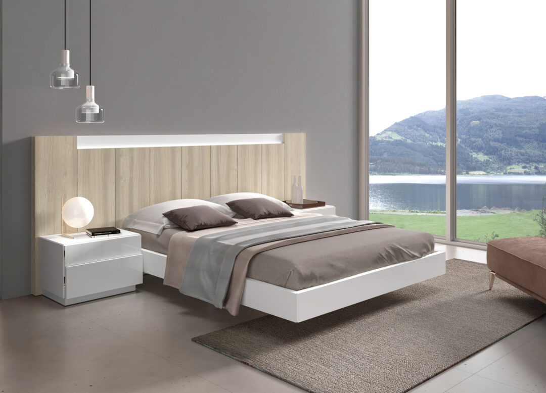 lit contemporain pour adulte de qualite blanc et bois
