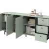 grand buffet salle a manger moderne vert sauge et metal noir