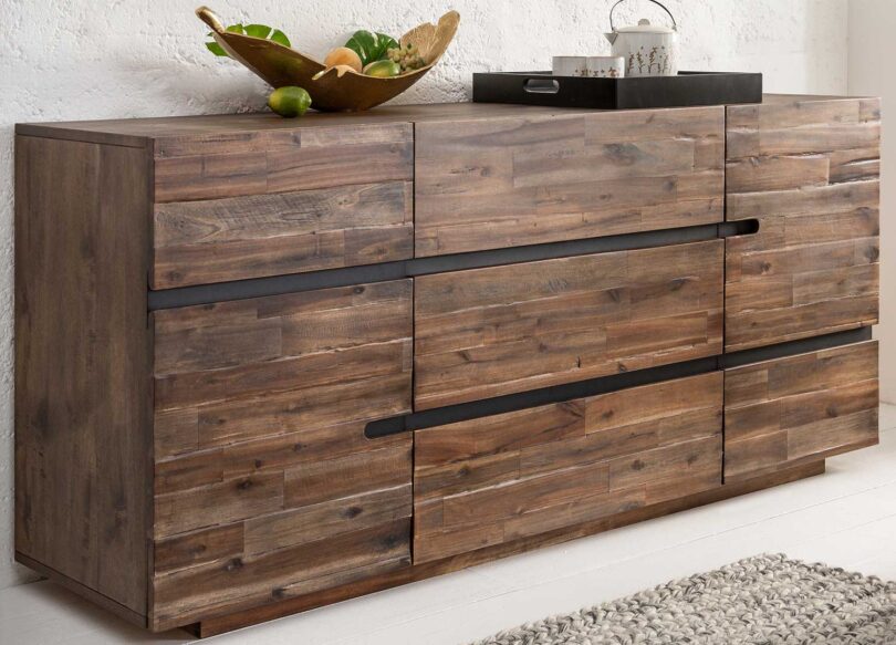 buffet retro en bois fonce avec 3 tiroirs et 2 portes 170 cm