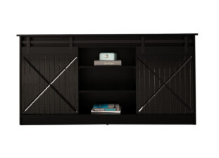 buffet moderne pas cher 160 cm noir mat et noir brillant avec 2 portes coulissantes