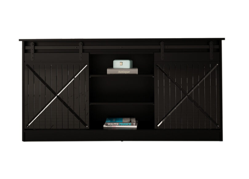 buffet moderne pas cher 160 cm noir mat et noir brillant avec 2 portes coulissantes