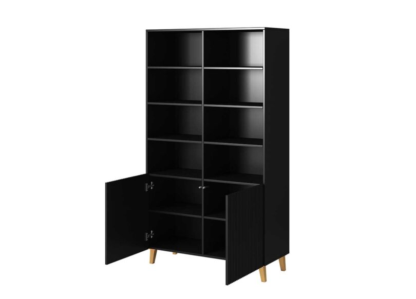 meuble etagere moderne 177 cm avec 2 portes et 12 compartiments