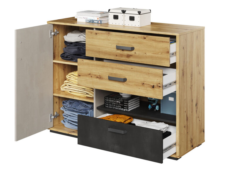 commode de rangement chambre ado 120 cm aspect bois