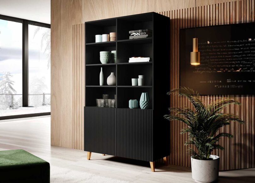 buffet de rangement contemporaine avec 2 portes 12 compartiments et des pieds dores