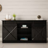 buffet 160 cm pas cher noir mat et brillant avec portes coulissantes