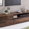 meuble tv retro et industriel en bois fonce d acacia 170 cm