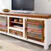 meuble tv 150 cm en bois recycle colore