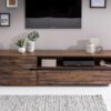 meuble tv 170 cm 2 portes et 1 niche avec passage de cable et detail en fer