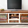meuble tele originale en bois massif et bois recycle colore 150 cm