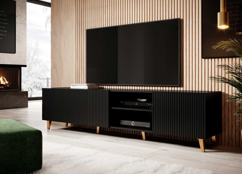 meuble tv avec des facades modulables noires