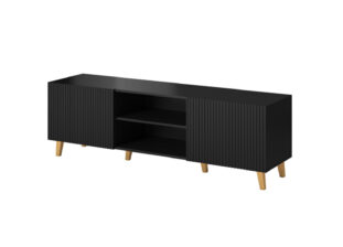 meuble tv pas cher noir avec facades rainurees moderne