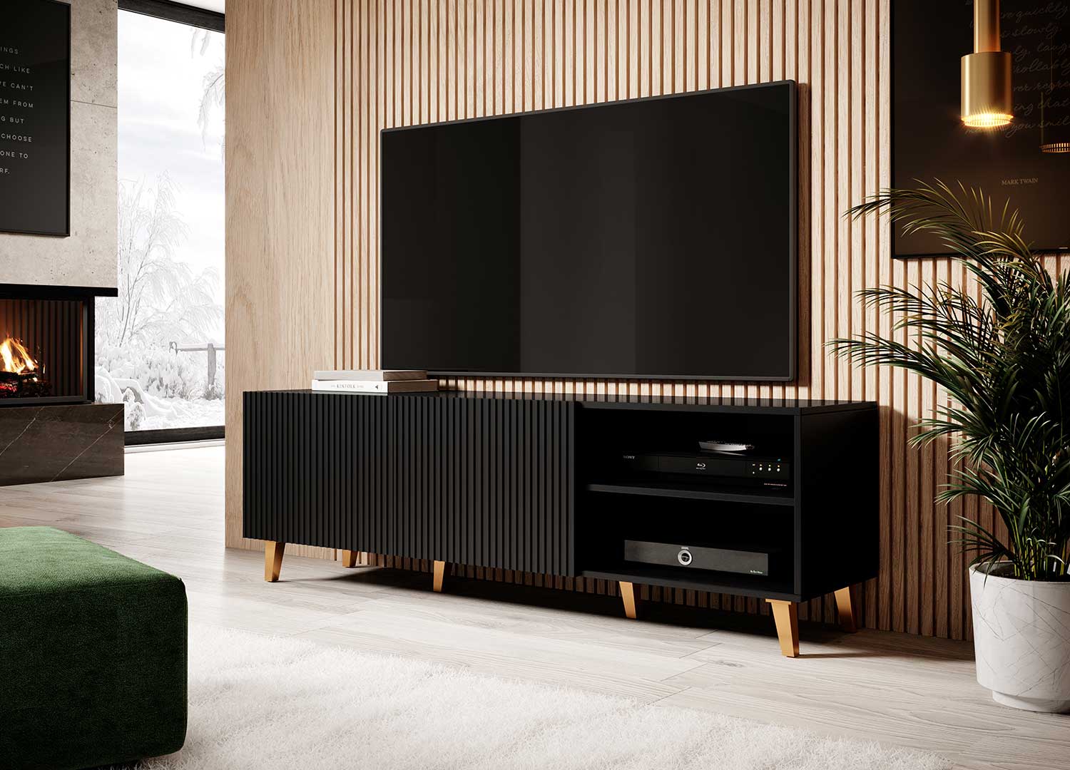 meuble tv noir 150 cm avec 2 portes modulables noir