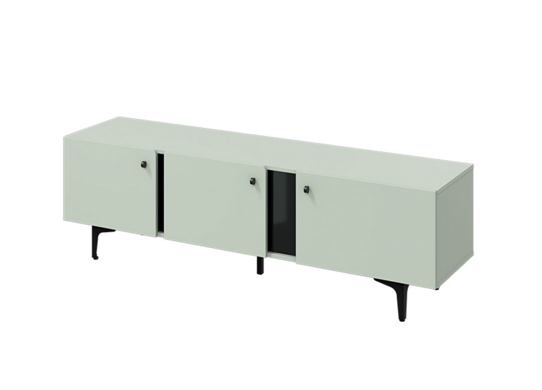 meuble tele contemporain 165 cm vert sauge et metal noir