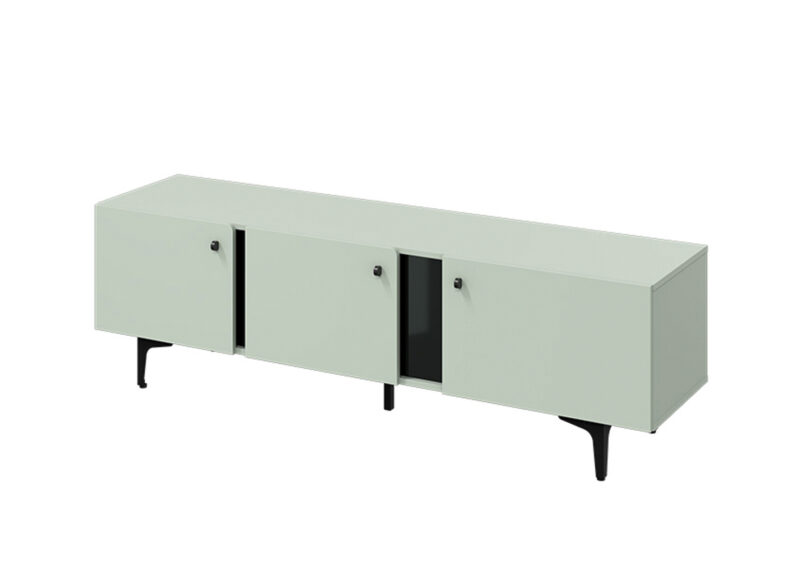meuble tele contemporain 165 cm vert sauge et metal noir