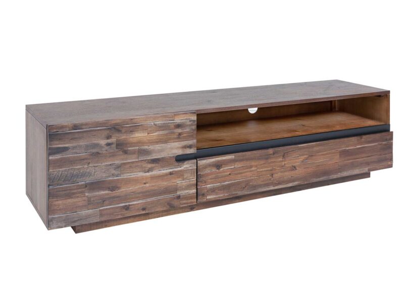 meuble tv en bois fonce acacia retro et industriel 170 cm