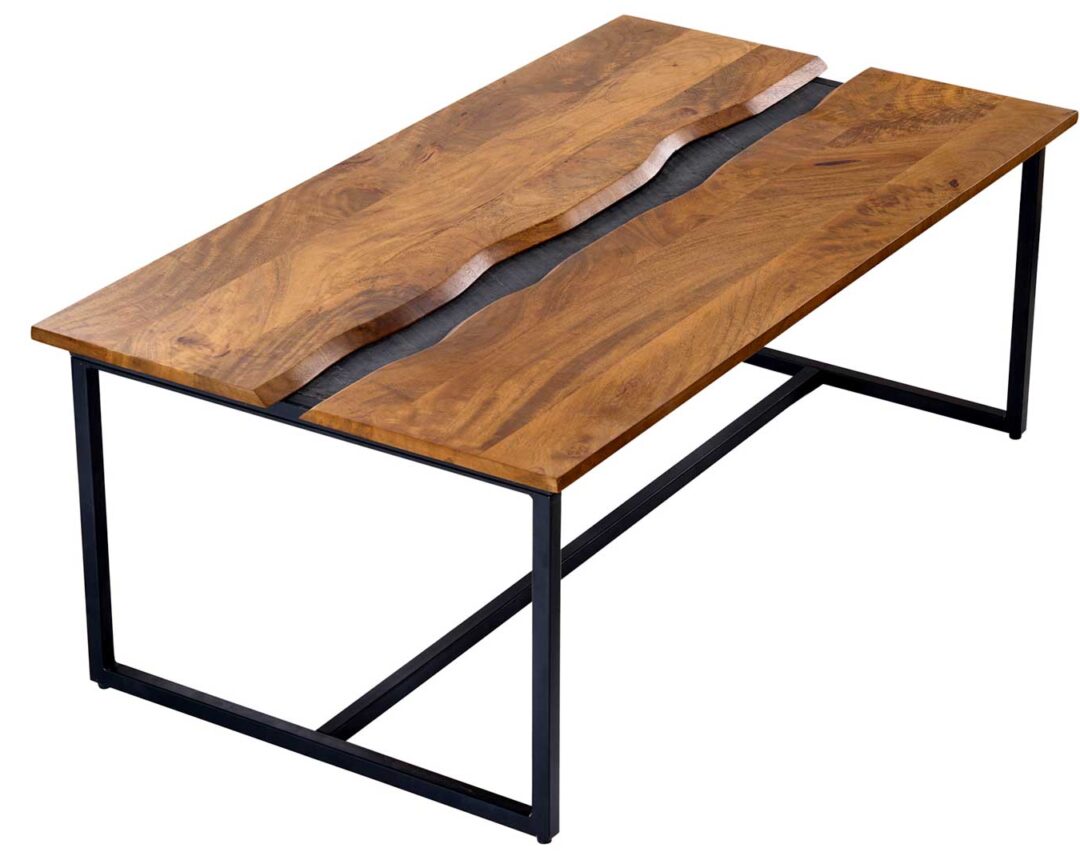table de salon en bois de manguier massif 110 cm avec pieds en metal noir