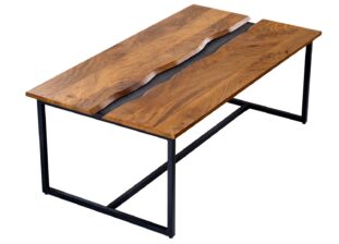 table de salon en bois de manguier massif 110 cm avec pieds en metal noir