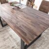 table de salle a manger pas cher en bois massif fonce et pieds industriel en metal
