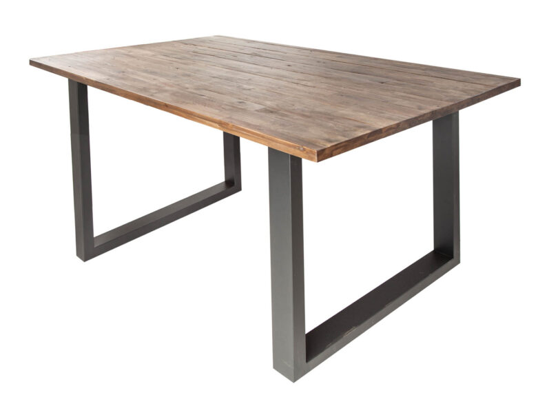 table de repas industrielle en bois massif d acacia et metal