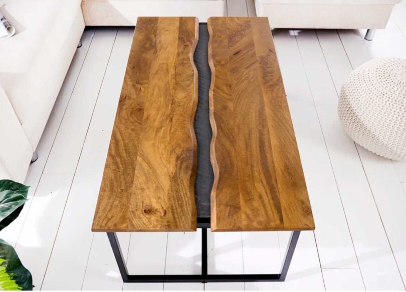 table de salon originale en bois massif de manguier laque 110 cm