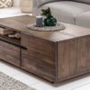 table basse 115 cm en bois massif et placage de bois fonce