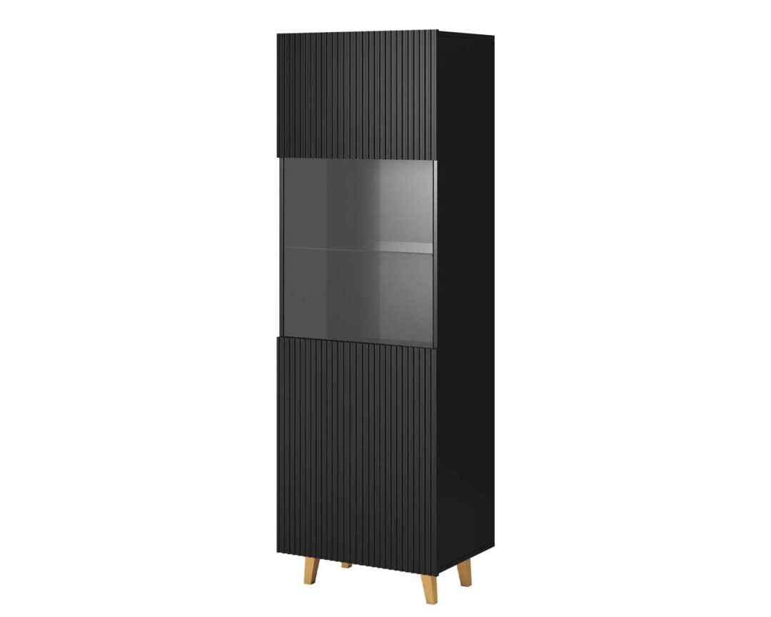 Petite vitrine tasseaux de bois avec LED et détails noirs