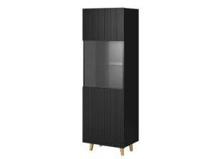 meuble vitrine 180 cm noir avec 4 pieds dores en pvc
