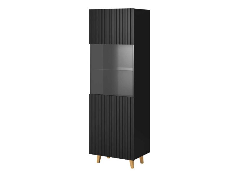 meuble vitrine 180 cm noir avec 4 pieds dores en pvc