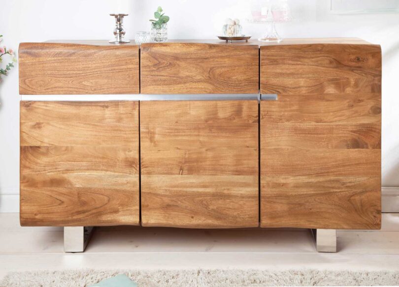 Buffet 3 portes en bois massif miel