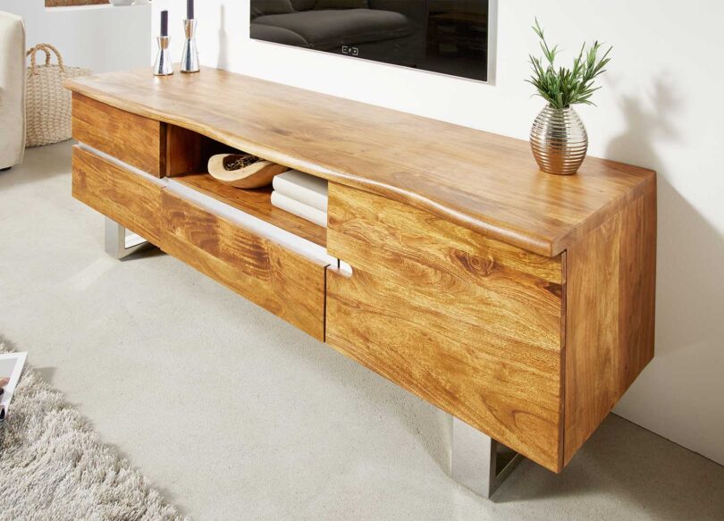 Meuble de télé en bois naturel d'acacia