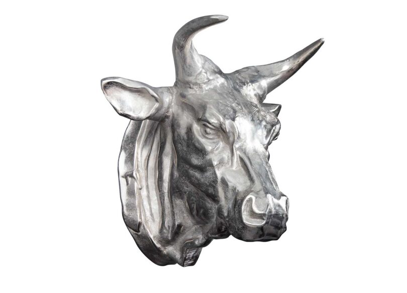 Tête de taureau argentée murale