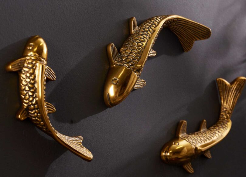 Lot de 3 poissons décoratifs dorés
