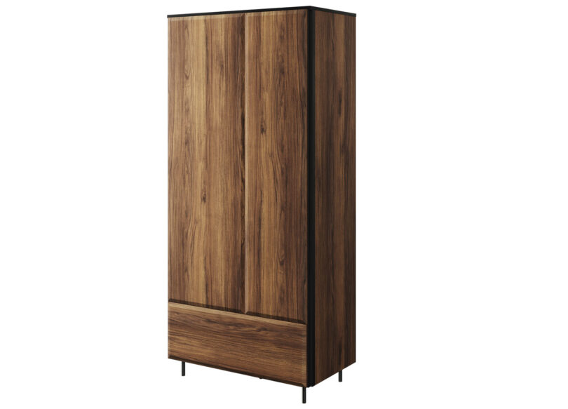 armoire d entree 2 portes avec penderie etagere et 1 tiroir aspect bois fonce et noir