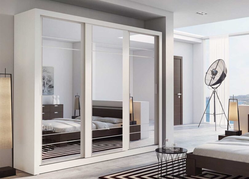 armoire dressing portes coulissantes avec miroir blanche